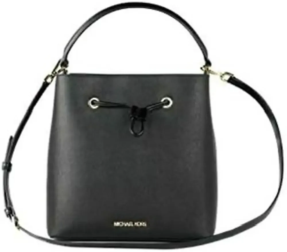 Michael Kors Black Saffiano Leather Drawstring Bucket Crossbody Shoulder Bag